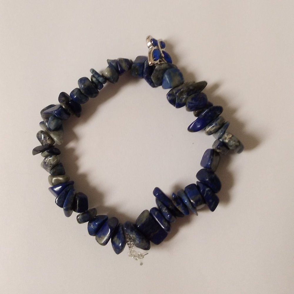 Dark blue, gray with a silver and dark blue butterfly homemade bracelet💙🦋